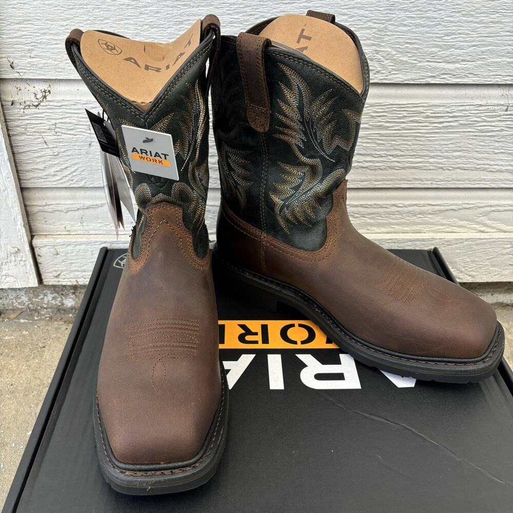 Ariat Sierra Steel Toe Mens Sz 10 D Dark Brown Pine Green Wide Square Work Boots